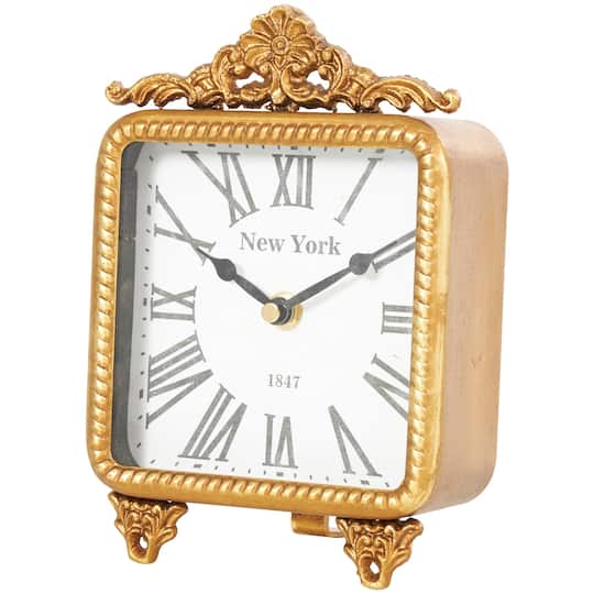 8&#x22; Gold Metal Scroll Antique Style Clock